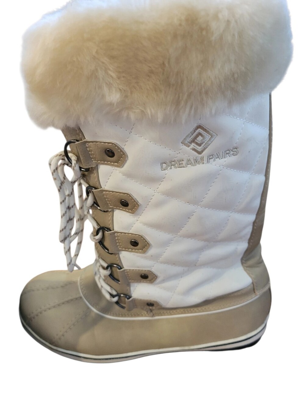 Dream Pairs Size 11 Snow Boots Thinsulate Insulation Side Zip Beige White - Picture 3 of 10
